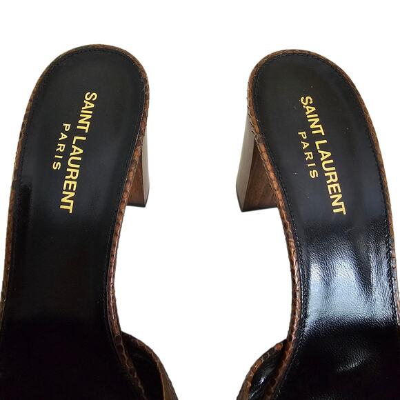 Saint Laurent Bianca Knot Snake Python Heel Sandal Mule Brown Size 41 US 11 - Picture 9 of 12